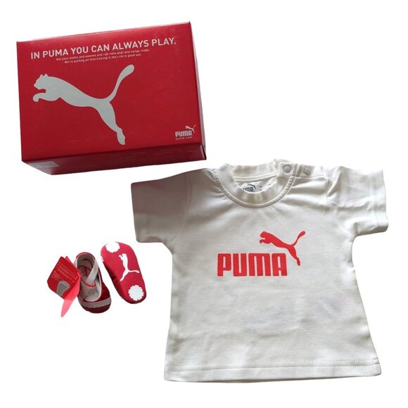Puma Shoes & T-Shirt for Baby Size 0-3 Months Arayla Shimmer Crib Pack Set - Picture 1 of 15